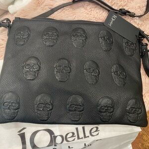 IO PELLE Italia 3D Skull Black Crossbody Bag Leather NEW Halloween Italy